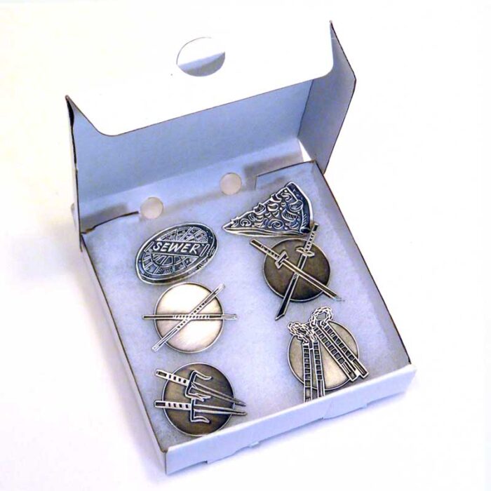 Turtle Weapons, Pizza and Sewer Pin Set – On Sale Now
