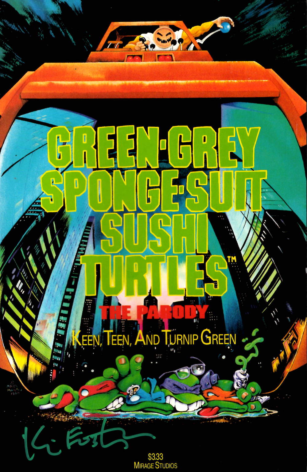 Green-Grey Sponge-Suit Sushi Turtles, Kevin Eastman Signed