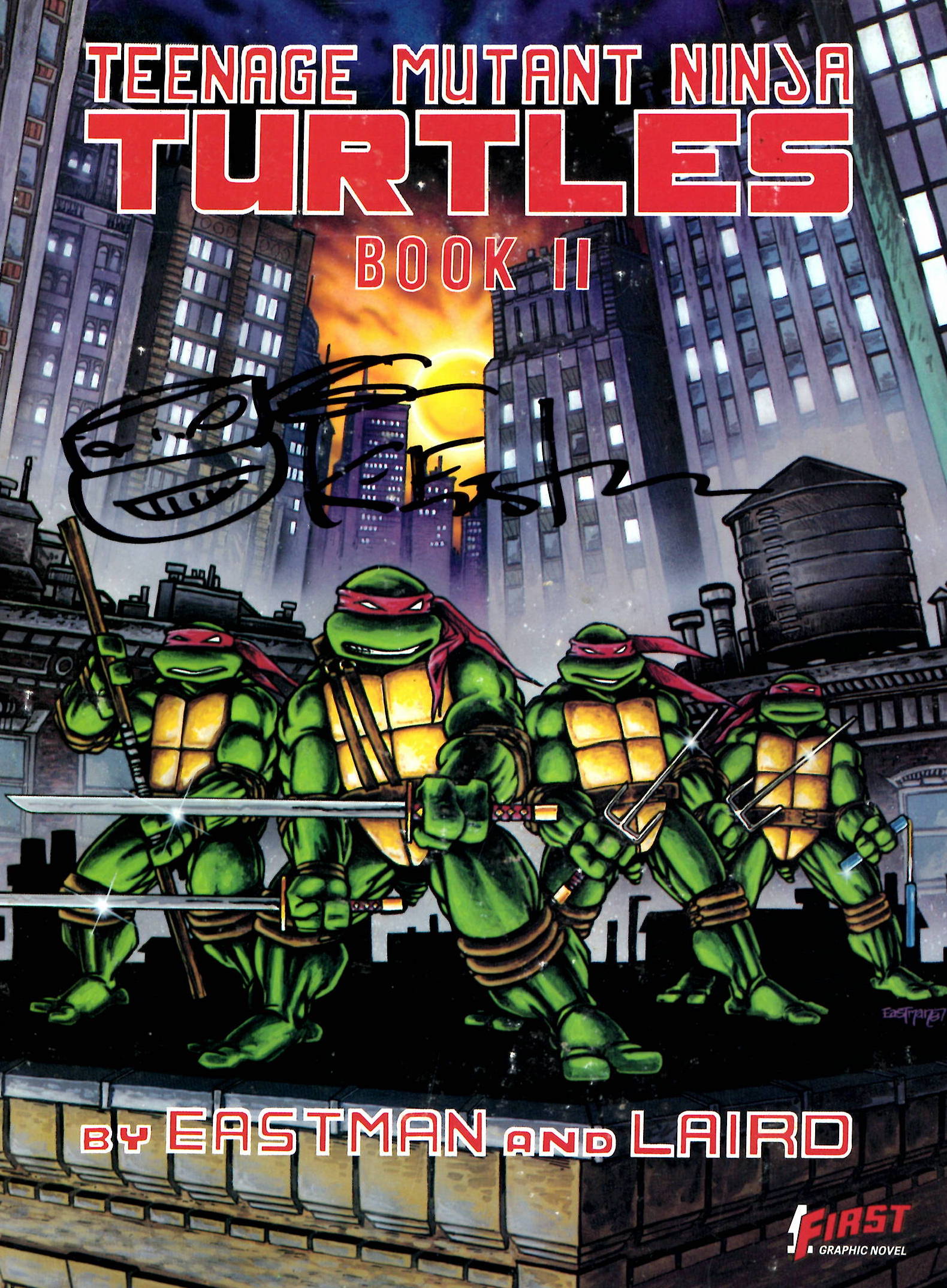 *** First Publishing Teenage Mutant Ninja Turtles: Book II – Signed with head sketch remarque