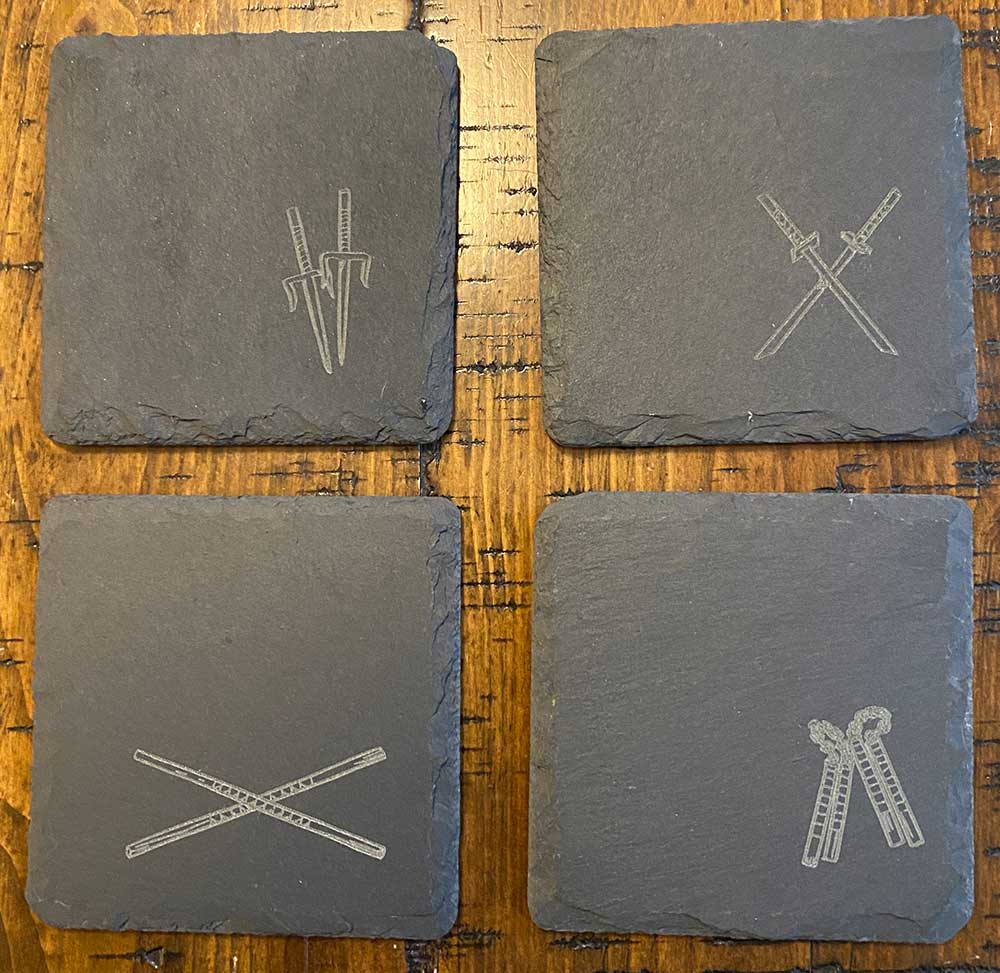 Set of Four Slate Coasters – TMNT weapons design