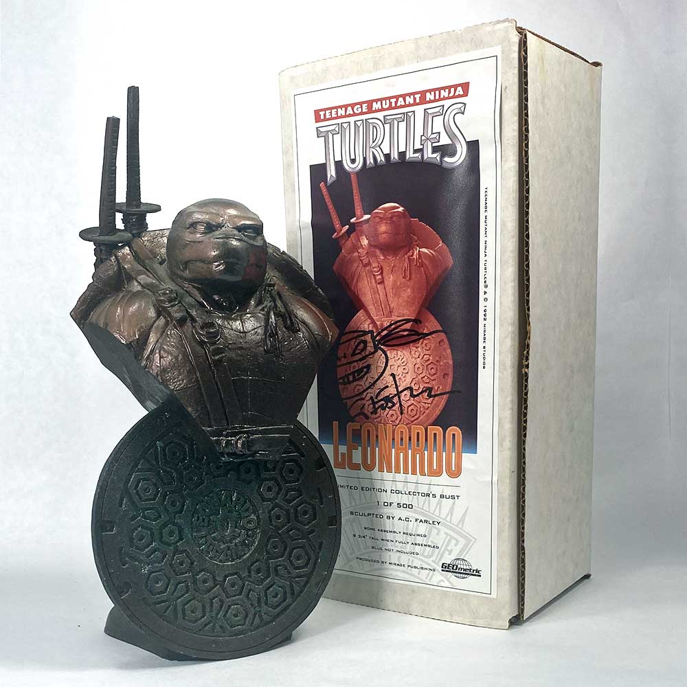 The Mirage Studios 1990 A.C. Farley LEONARDO Bust SIGNED with Head Sketch Remarque