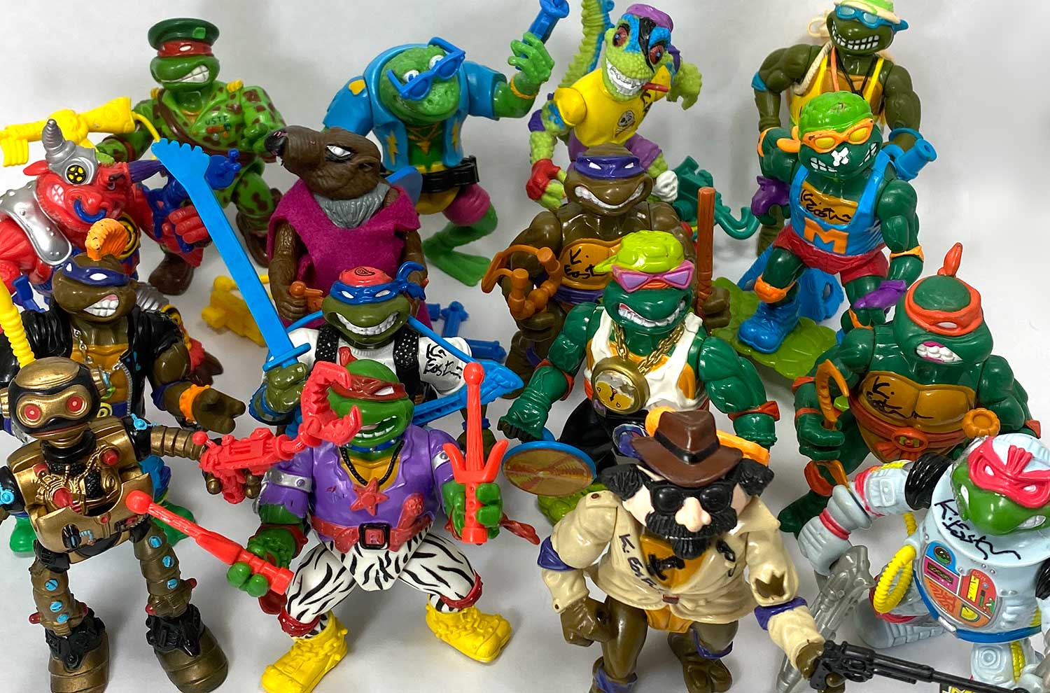 Vintage Signed TMNT Toys with Original Weapon Trees