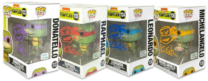 TMNT Funko Pop Movies Series TMNT 4 Pops Signed Set with Head Sketch