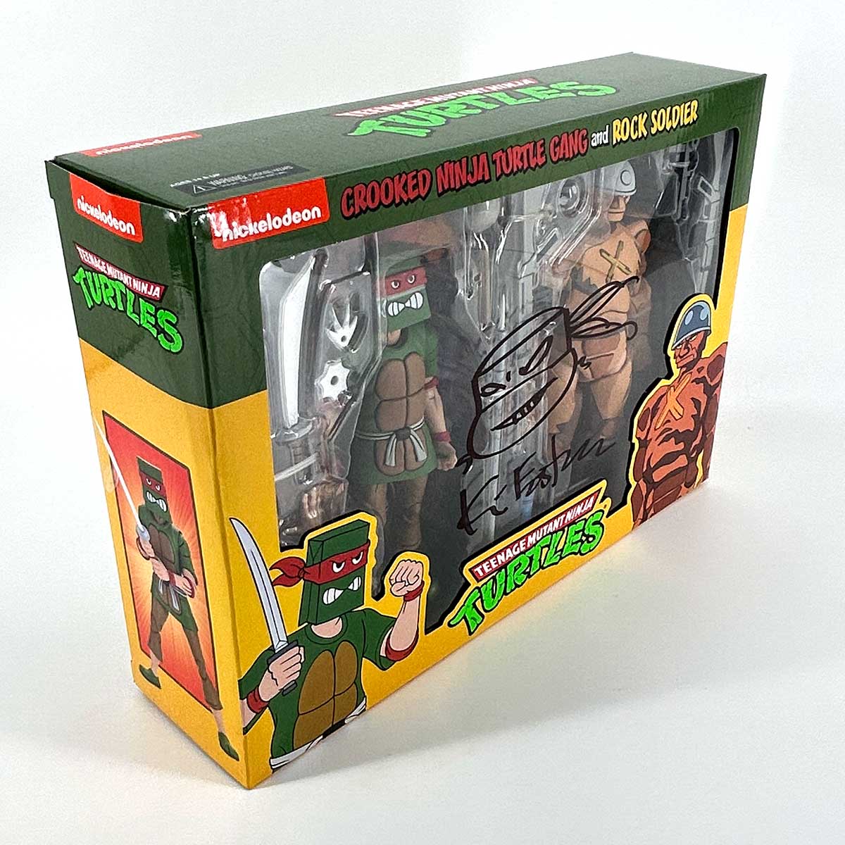 NECA TMNT(Cartoon) Crooked Ninja Turtle Gang and Rock Soldier Action Figure  - SIGNED with TMNT Headsketch