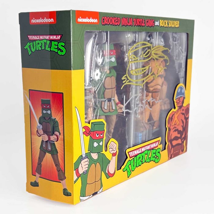 NECA TMNT(Cartoon) Crooked Ninja Turtle Gang and Rock Soldier Action Figure – SIGNED with TMNT Headsketch and COA