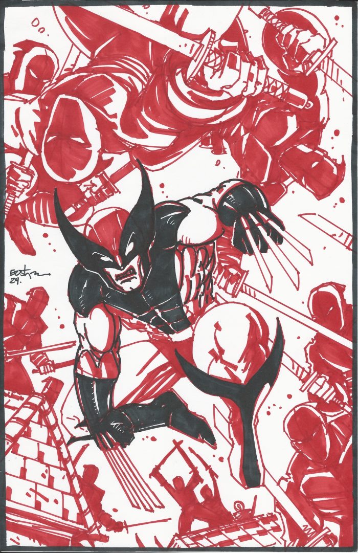 Marvel WOLVERINE 2024 Cover Rough OA in Red and Black Ink – SIGNED