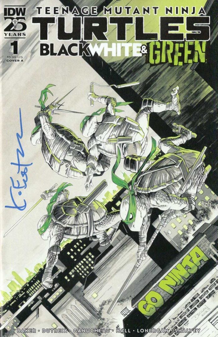 TMNT Black White and Green SIGNED by Eastman