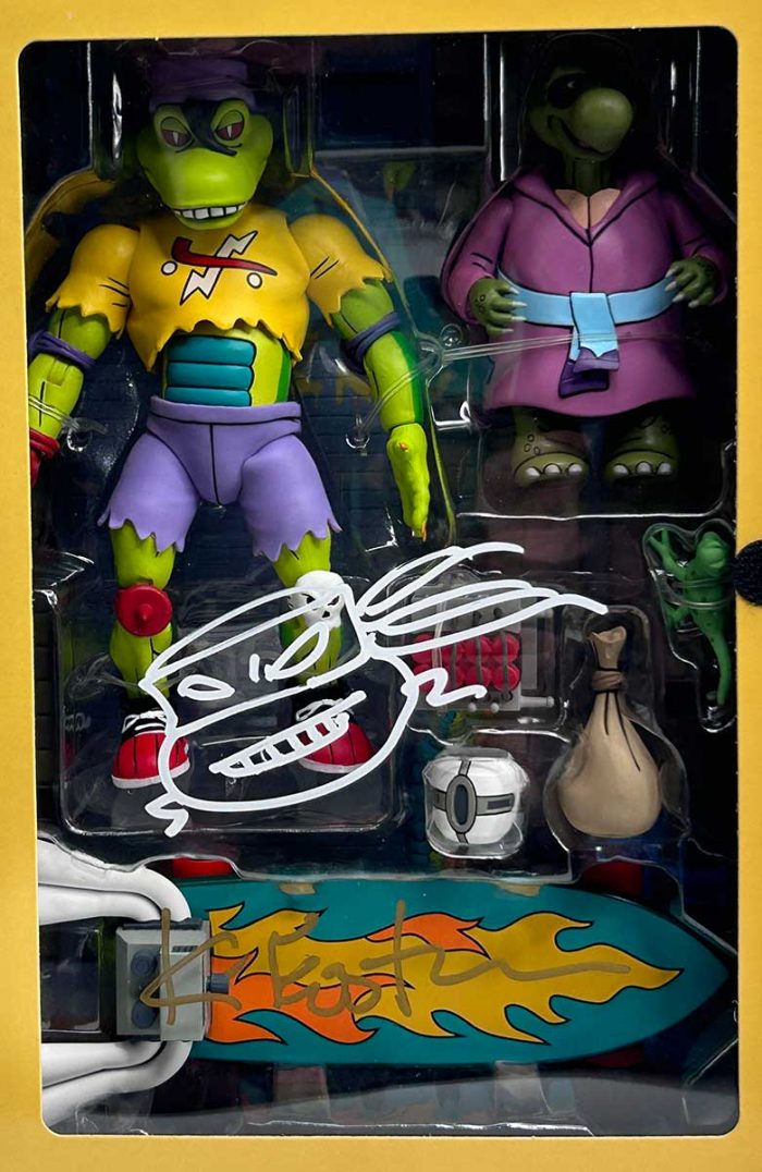 TMNT NECA Cartoon Mondo Gecko with Signed Headsketch and Hologram Label