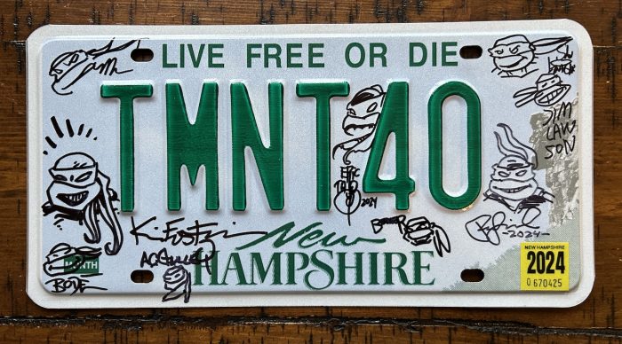 TMNT Authentic NH License Plate – SIGNED by 9 Mirage Alum including Peter and Kevin – CHARITY AUCTION