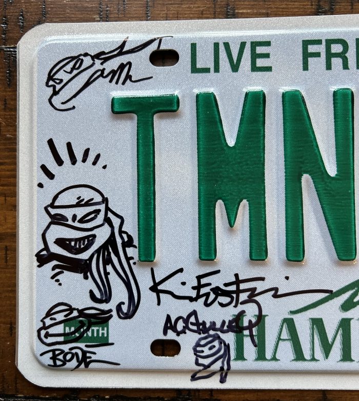 TMNT Authentic NH License Plate – SIGNED by 9 Mirage Alum including Peter and Kevin – CHARITY AUCTION