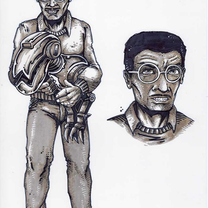 NECA Baxter Stockman Cradling Mouser – Original Art for Mirage Studios Inspired Collectibles Line