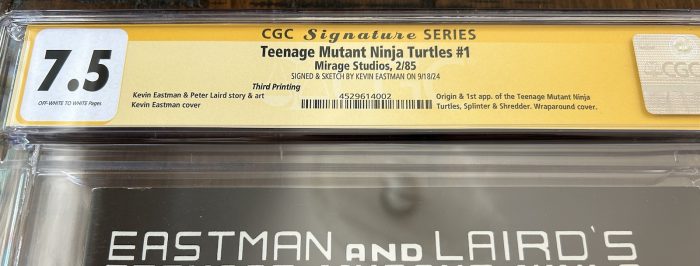 Teenage Mutant Ninja Turtles #1 Third Printing CGC 7.5 Signed, Sketched w/ COA and Hologram Label