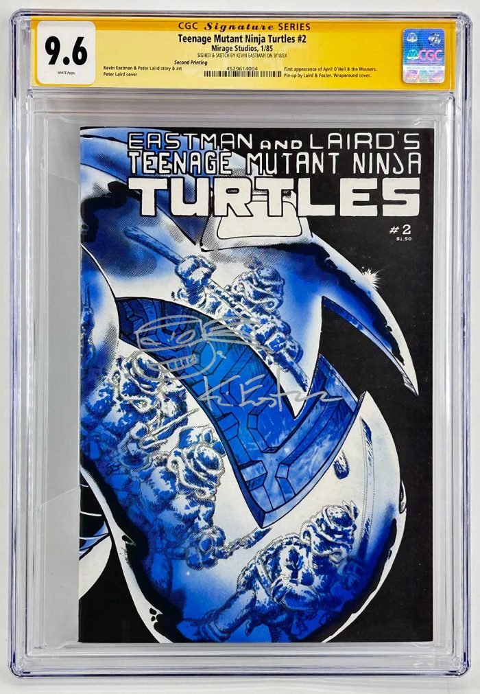 TMNT #2 CGC 9.6 Second Printing Signed and Sketched by Kevin Eastman SIGNATURE SERIES