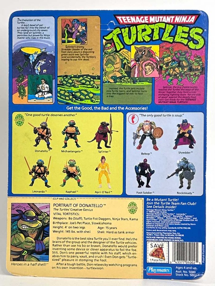 Mint On Unpunched Card (MOC) 1988 Hard Head Donatello 10 Back