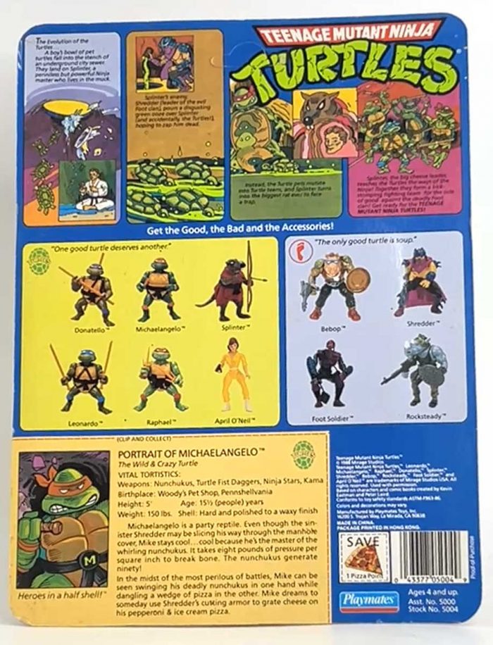 Mint On Unpunched Card (MOC) 1988 Hard Head Michaelangelo 10 Back
