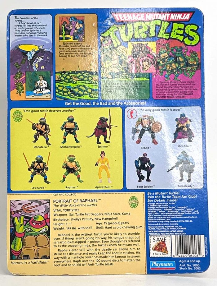 Mint On Unpunched Card (MOC) 1988 Hard Head Raphael 10 Back
