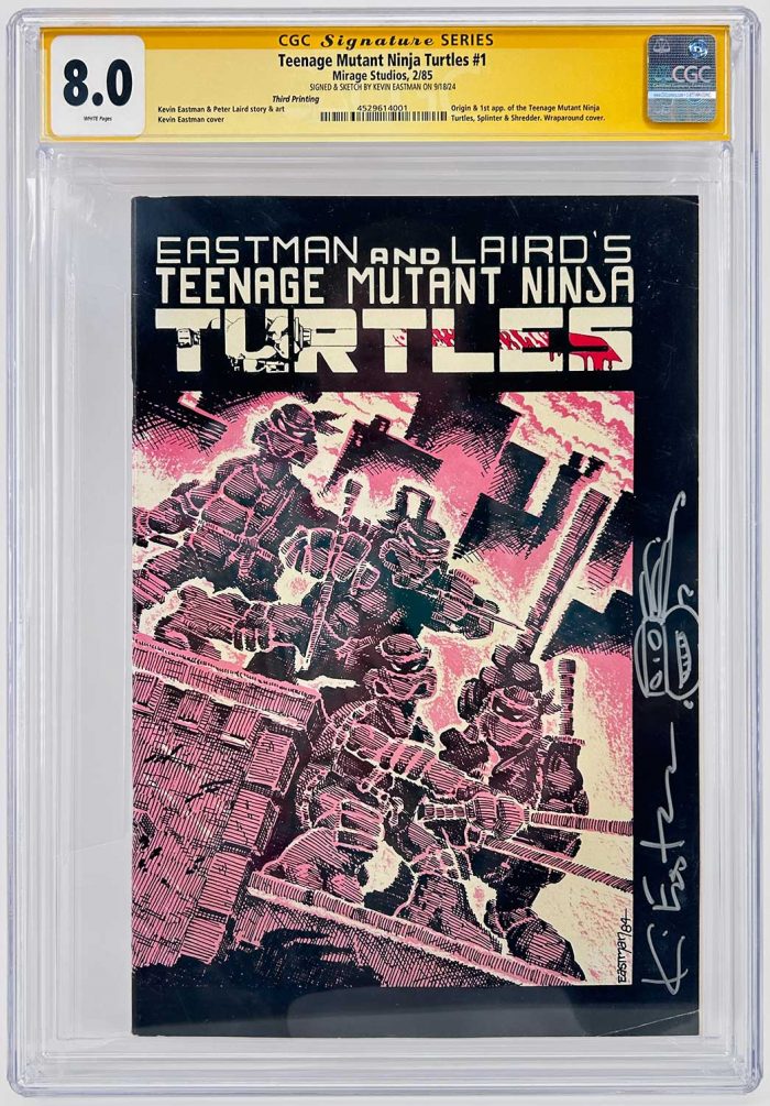TMNT #1 CGC 8.0 Signature Series 3rd Printing Mirage Studios 1985 Signed and Sketched