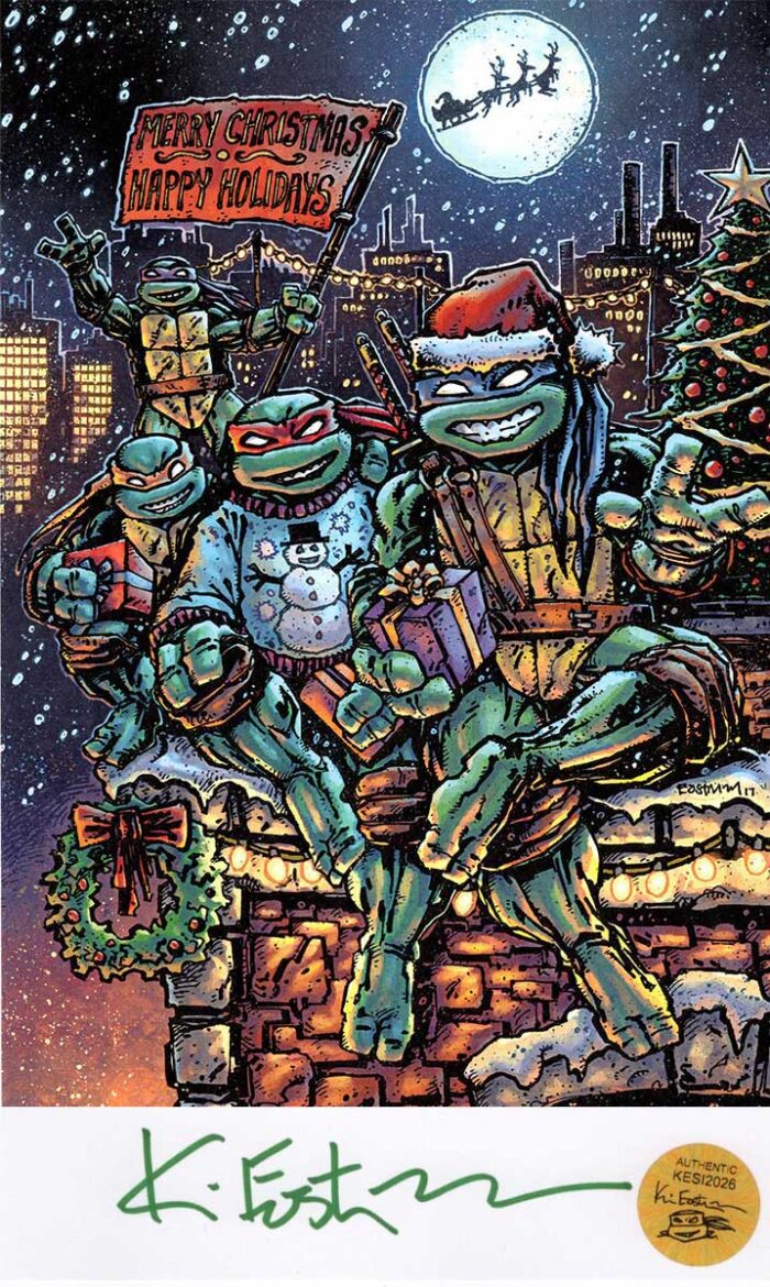 SIGNED and Framed Mini Print with Hologram COA Eastman TMNT Holidays Whimsy