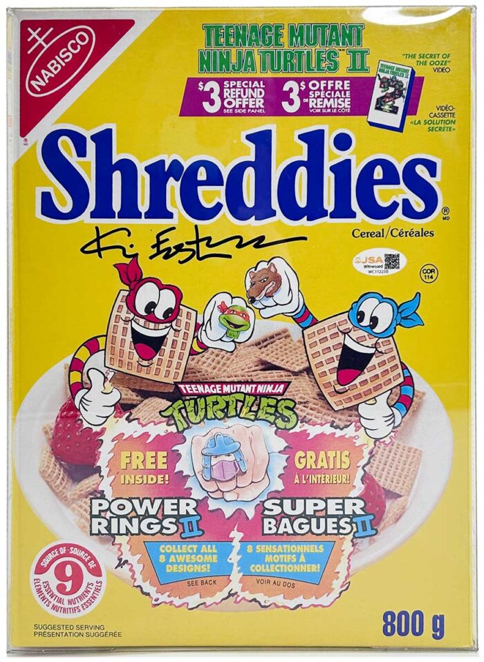 Factory Sealed SHREDDIES Cereal Box with TMNT POWER RINGS and Cereal Inside Eastman SIGNED with JSA