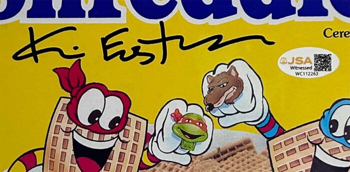 Factory Sealed SHREDDIES Cereal Box with TMNT POWER RINGS and Cereal Inside Eastman SIGNED with JSA