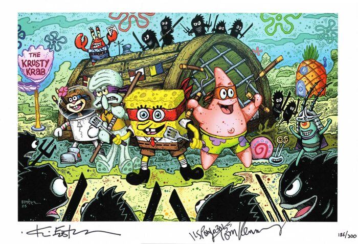 Numbered Limited Edition Signed by Eastman and Kenny SpongeBob TMNT Crossover Print Eastman Illustrated Tinta Certified