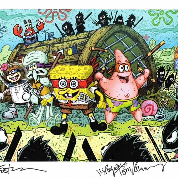 Numbered Limited Edition Signed by Eastman and Kenny SpongeBob TMNT Crossover Print Eastman Illustrated Tinta Certified