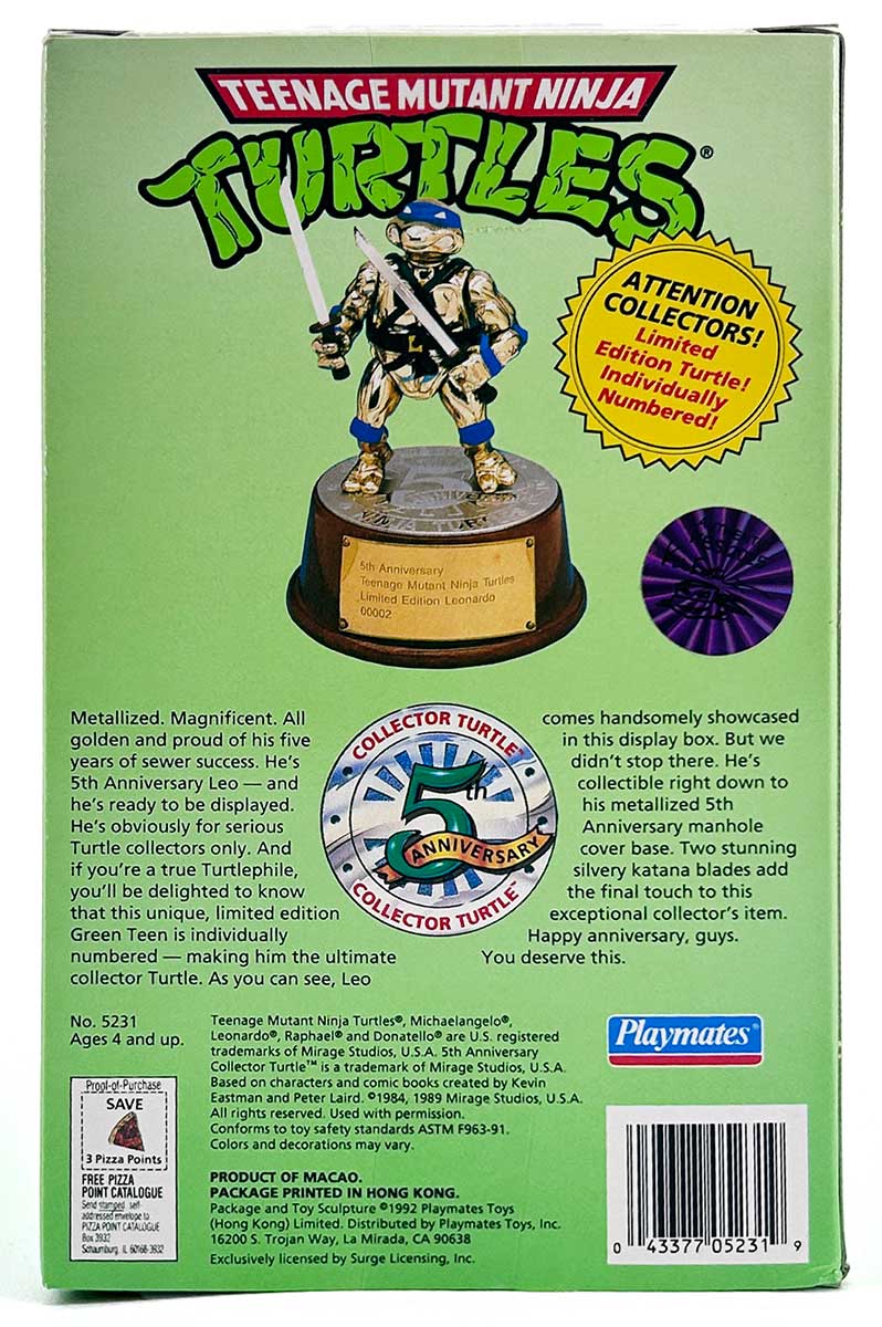 TMNT Playmates 5th Anniversary Collector's Turtle LEO Signed by Kevin with Headsketch Remarque - Image 3