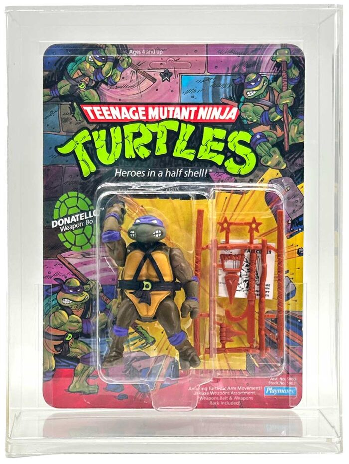 1988 Playmates TMNT Series 1, Softhead Donatello 10 Back, Mint On An Unpunched Card with a Fan Club Flyer
