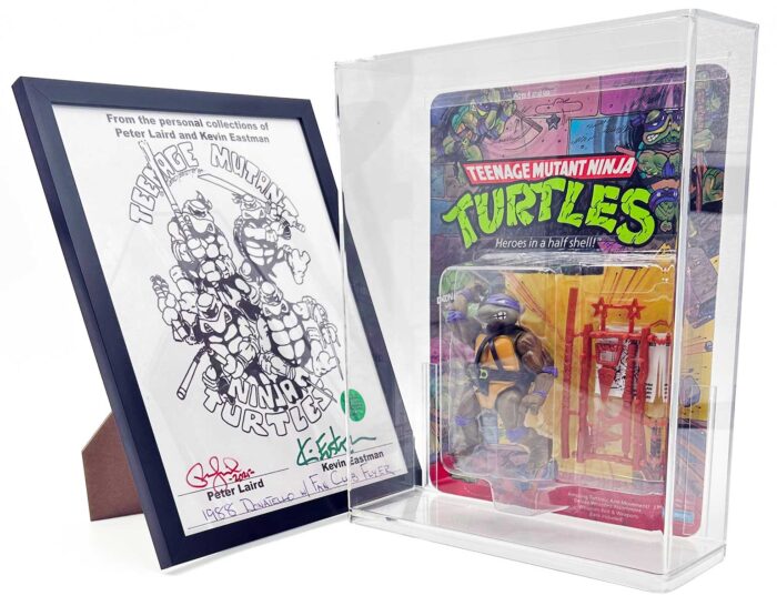 1988 Playmates TMNT Series 1, Softhead Donatello 10 Back, Mint On An Unpunched Card with a Fan Club Flyer