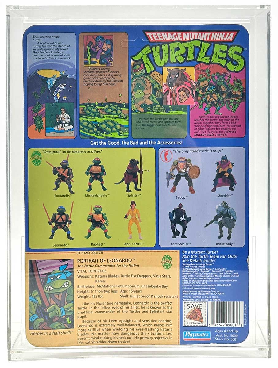 1988 Playmates TMNT Series 1, Softhead Leonardo 10 Back, Mint On An Unpunched Card with a Fan Club Flyer - Image 3