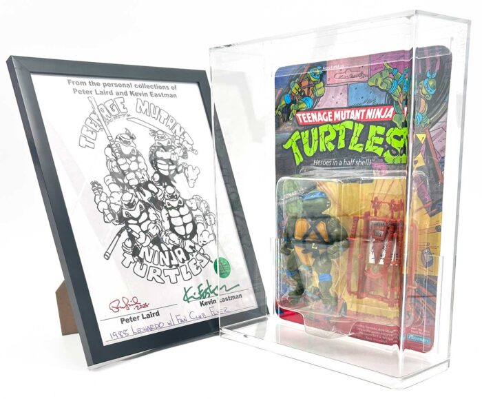 1988 Playmates TMNT Series 1, Softhead Leonardo 10 Back, Mint On An Unpunched Card with a Fan Club Flyer