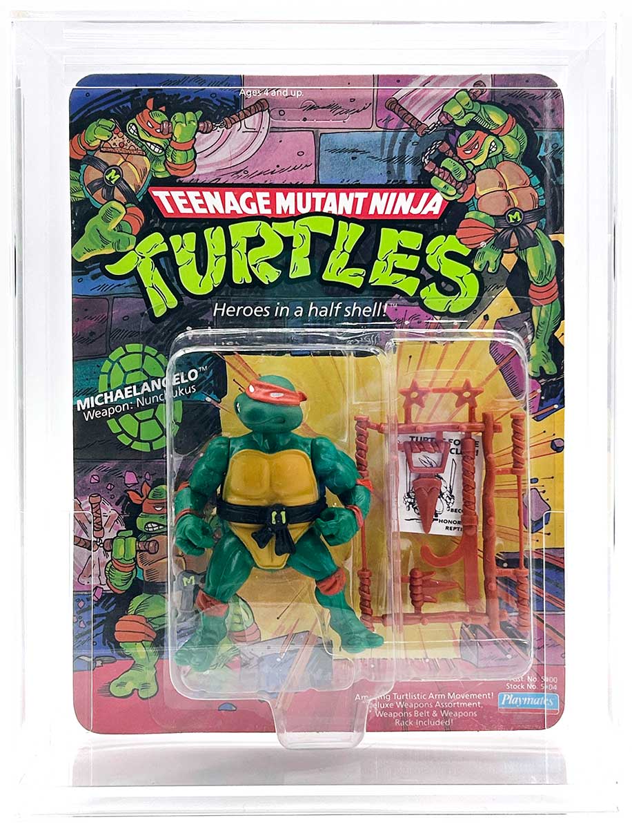 1988 Playmates TMNT Series 1, Softhead Michaelangelo 10 Back, Mint On An Unpunched Card with a Fan Club Flyer - Image 2