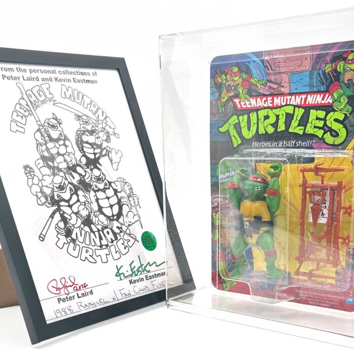 1988 Playmates TMNT Series 1, Softhead Raphael 10 Back, Mint On An Unpunched Card with a Fan Club Flyer