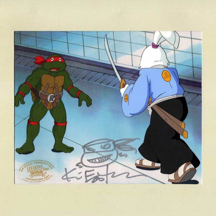 Raphael and Usagi Original Production Animation Art – SIGNED with a Headsketch Remarque