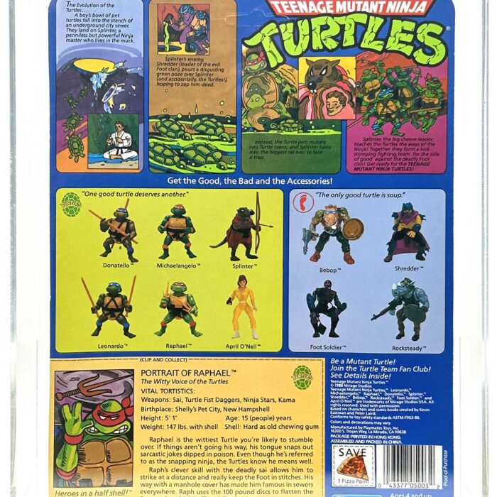 1988 Playmates TMNT Softhead Raphael 10 Back, Mint On An Unpunched Card – Signed with Remarque