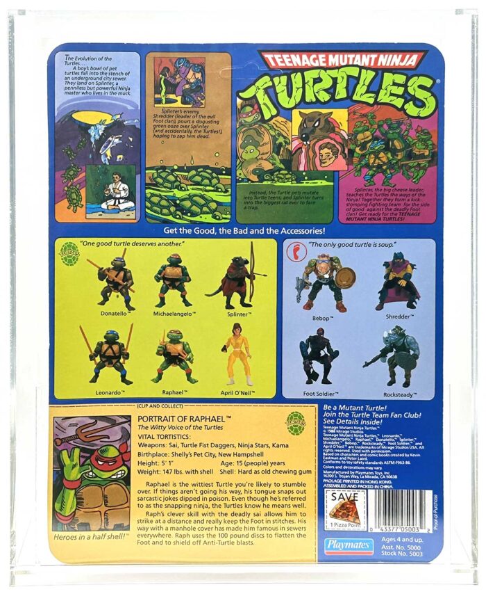 1988 Playmates TMNT Softhead Raphael 10 Back, Mint On An Unpunched Card – Signed with Remarque