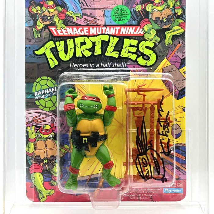 1988 Playmates TMNT Softhead Raphael 10 Back, Mint On An Unpunched Card – Signed with Remarque