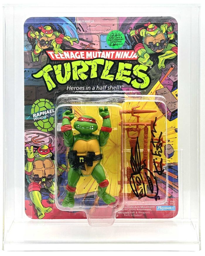 1988 Playmates TMNT Softhead Raphael 10 Back, Mint On An Unpunched Card – Signed with Remarque
