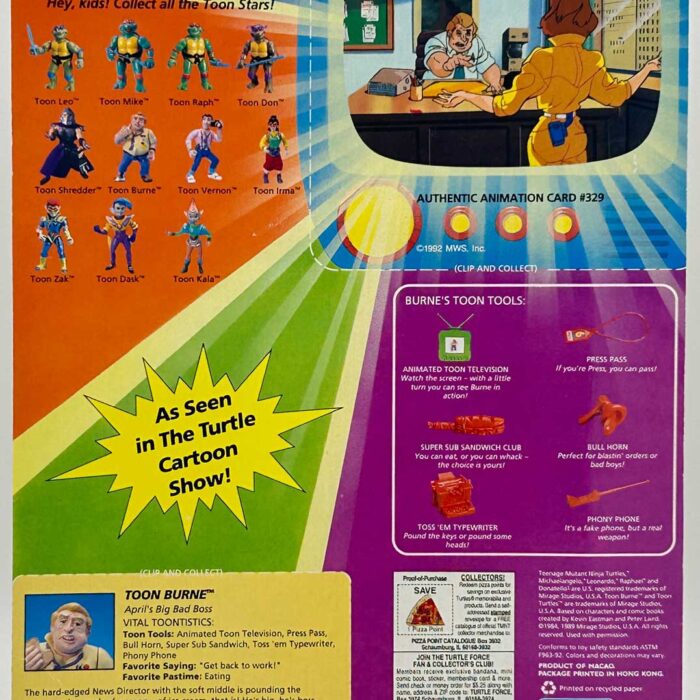 1992 Playmates Toon Burne Signed with Headsketch Remarque and Hologram Label of Provenance