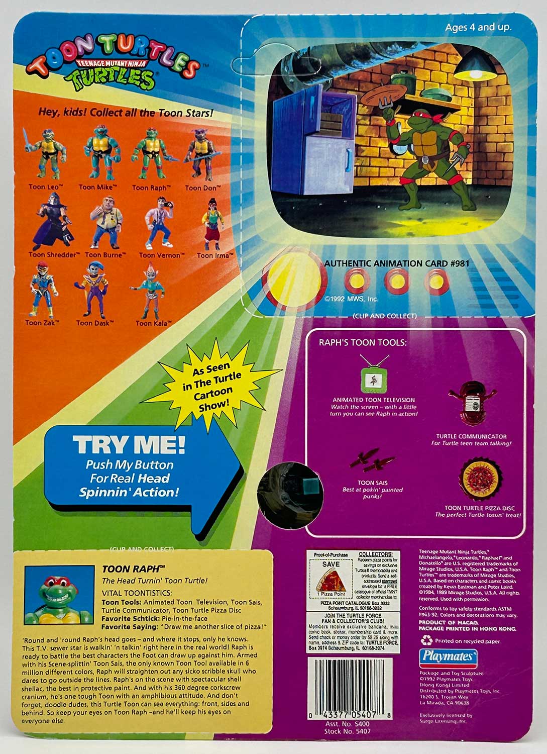 1992 Playmates Toon Raph Signed with Headsketch Remarque and Hologram Label of Provenance - Image 2