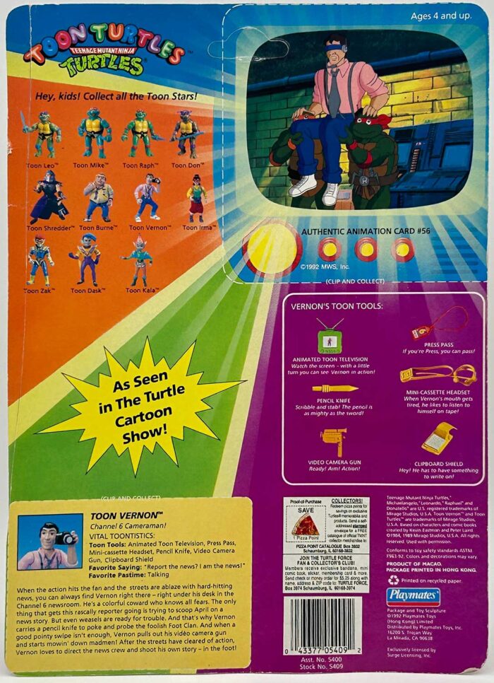 1992 Playmates Toon Vernon Signed with Headsketch Remarque and Hologram Label of Provenance