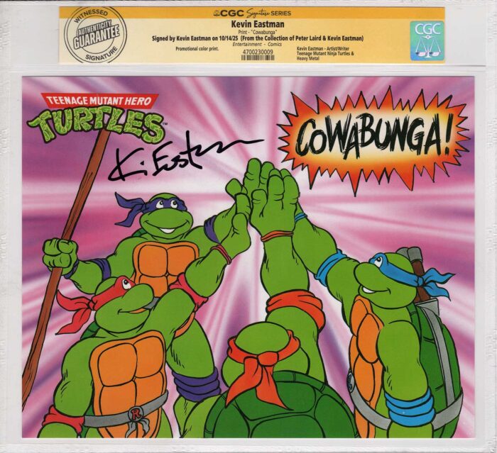 1990 Teenage Mutant Hero Turtles Promotional Colour Print Signed and CGC Signature Series Authenticated  COWABUNGA