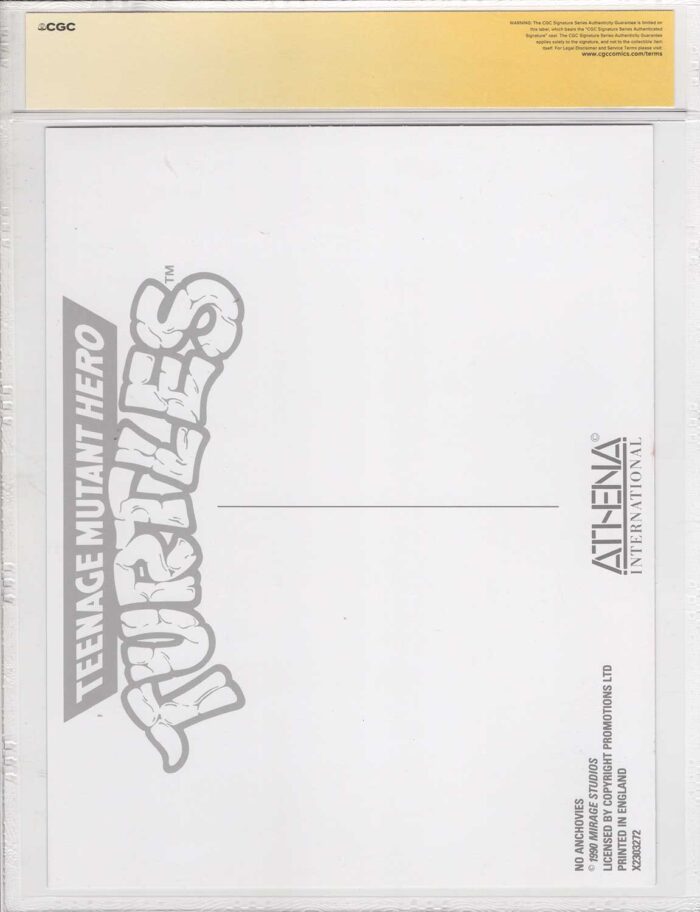 1990 Teenage Mutant Hero Turtles Promotional Colour Print Signed and CGC Signature Series Authenticated No Anchovies