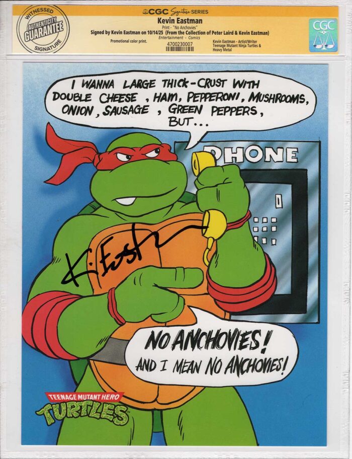1990 Teenage Mutant Hero Turtles Promotional Colour Print Signed and CGC Signature Series Authenticated No Anchovies