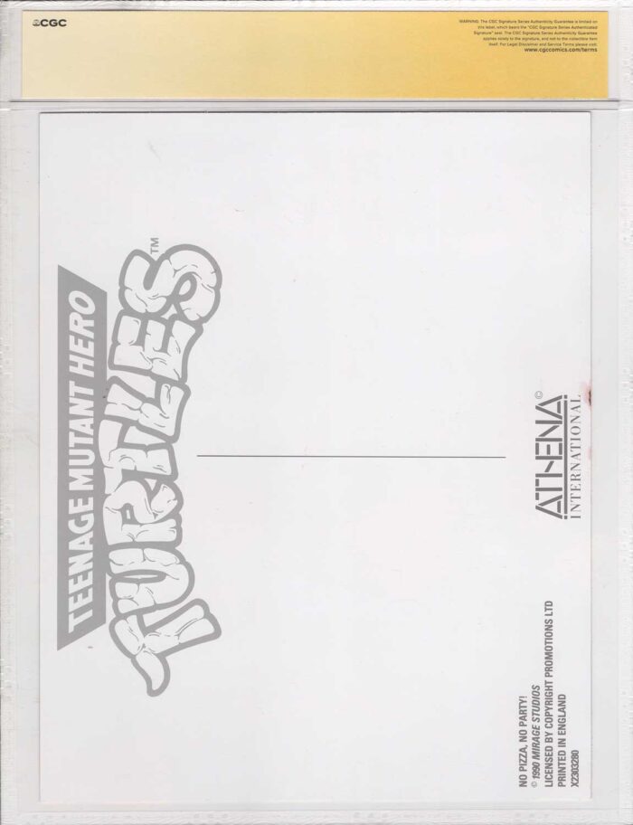 1990 Teenage Mutant Hero Turtles Promotional Colour Print Signed and CGC Signature Series Authenticated No Pizza,No Party