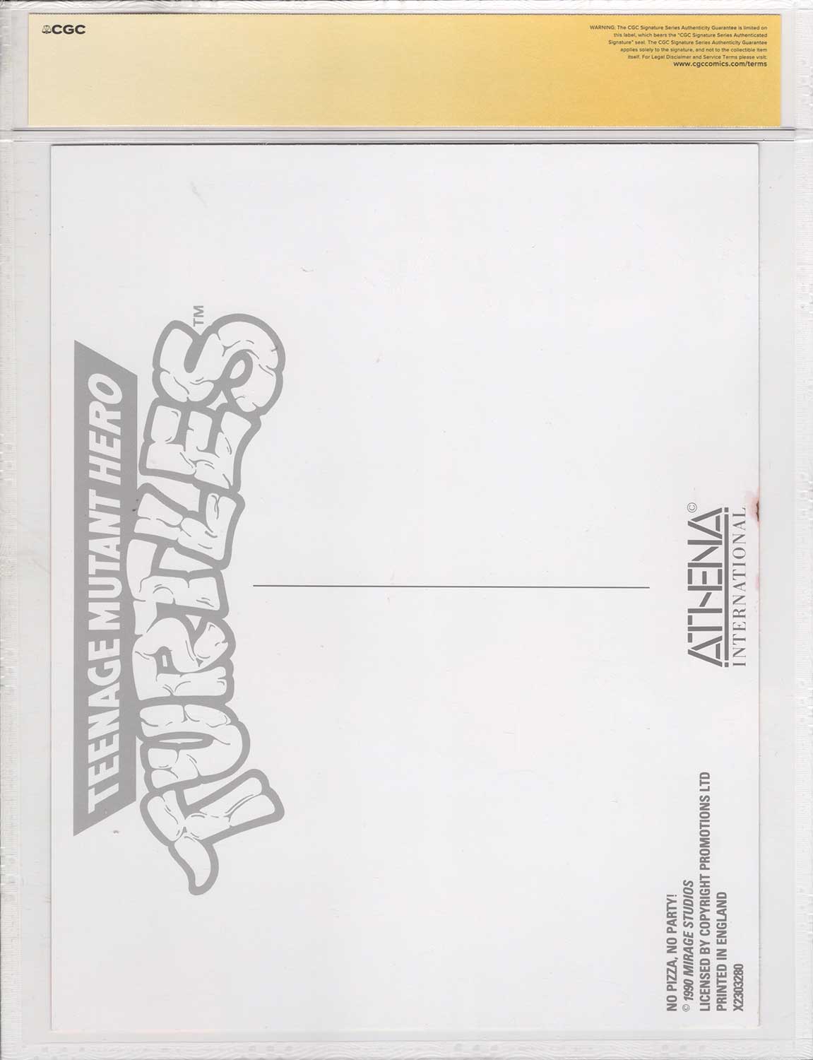 1990 Teenage Mutant Hero Turtles Promotional Colour Print Signed and CGC Signature Series Authenticated No Pizza,No Party - Image 2