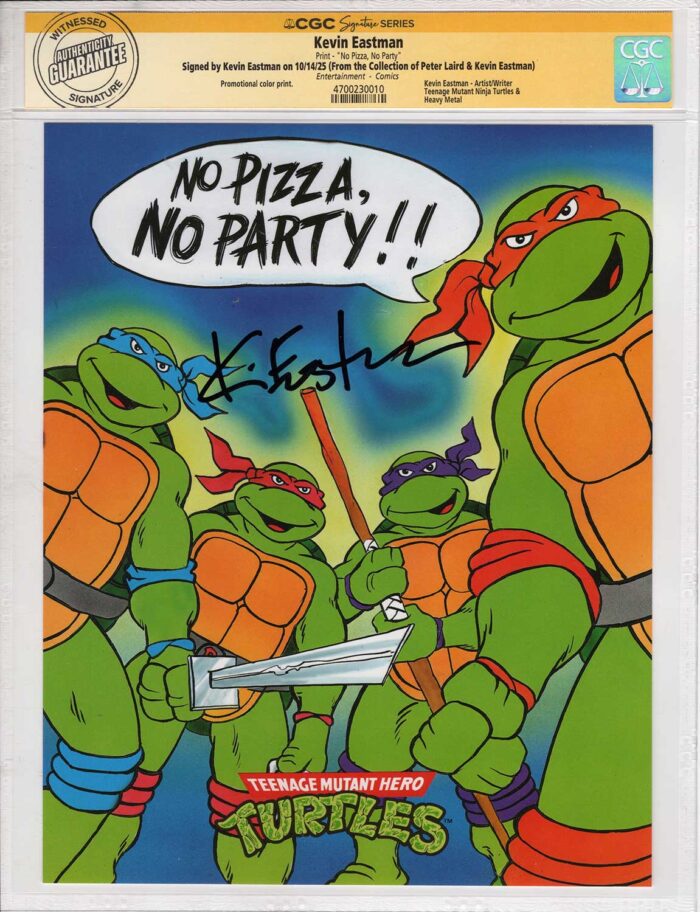 1990 Teenage Mutant Hero Turtles Promotional Colour Print Signed and CGC Signature Series Authenticated No Pizza,No Party