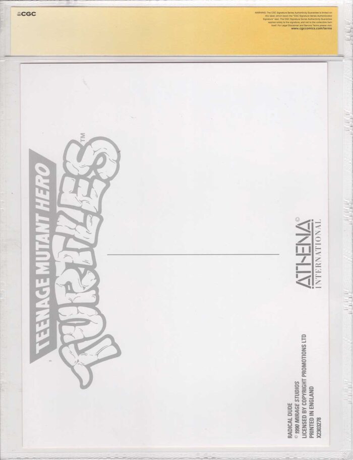 1990 Teenage Mutant Hero Turtles Promotional Colour Print Signed and CGC Signature Series Authenticated Radical Dude