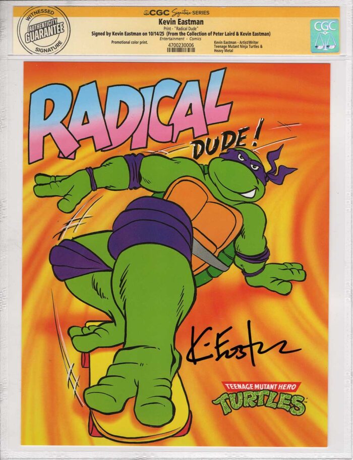 1990 Teenage Mutant Hero Turtles Promotional Colour Print Signed and CGC Signature Series Authenticated Radical Dude