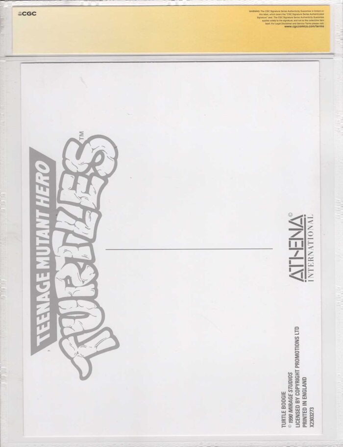 1990 Teenage Mutant Hero Turtles Promotional Colour Print Signed and CGC Signature Series Authenticated Turtle Boogie